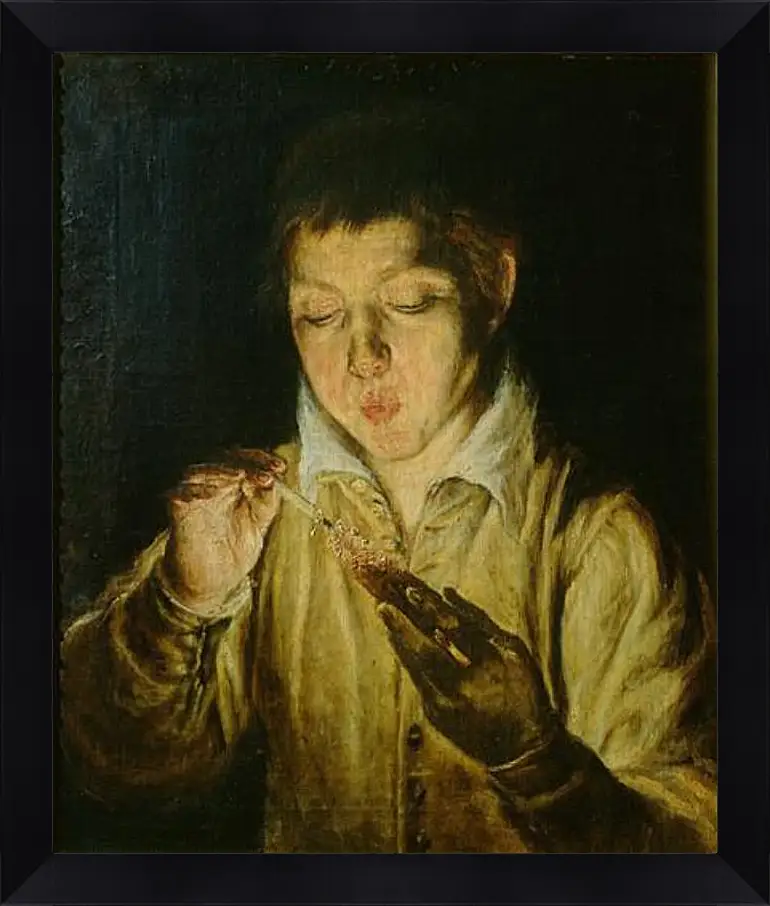 Картина в раме - A Boy Blowing on an Ember to Light a Candle. Эль Греко