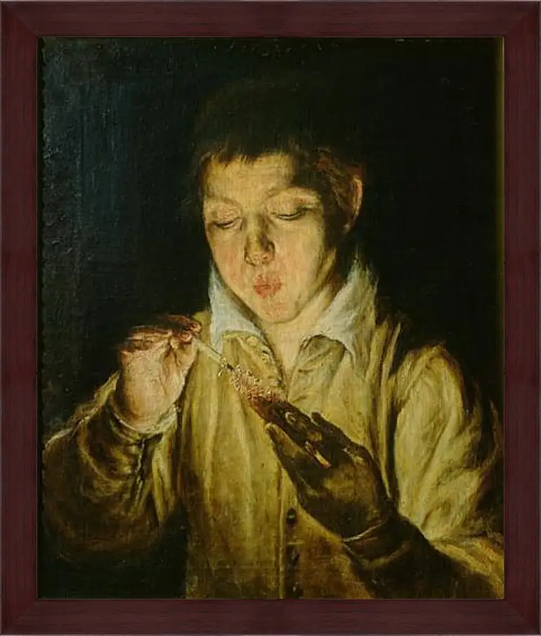 Картина в раме - A Boy Blowing on an Ember to Light a Candle. Эль Греко