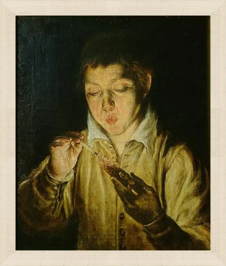 Картина в раме - A Boy Blowing on an Ember to Light a Candle. Эль Греко