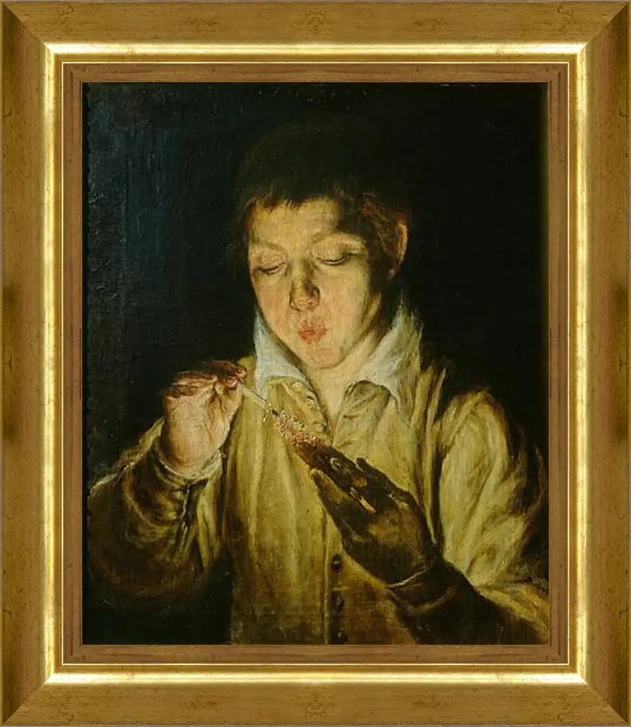 Картина в раме - A Boy Blowing on an Ember to Light a Candle. Эль Греко