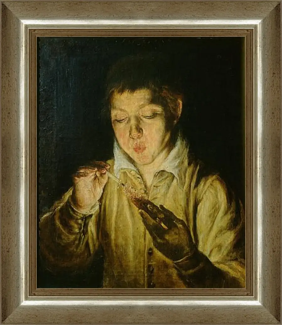 Картина в раме - A Boy Blowing on an Ember to Light a Candle. Эль Греко