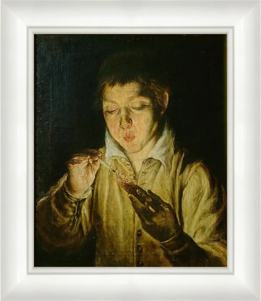 Картина в раме - A Boy Blowing on an Ember to Light a Candle. Эль Греко