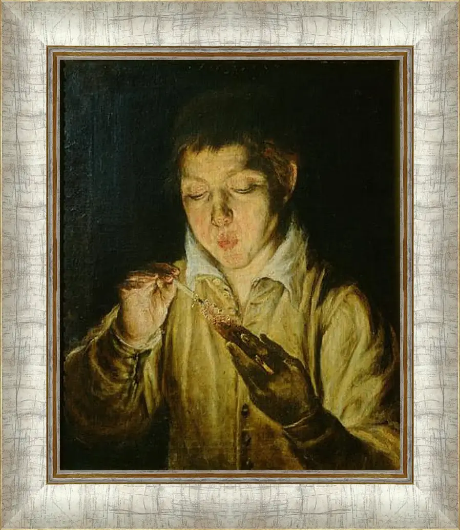 Картина в раме - A Boy Blowing on an Ember to Light a Candle. Эль Греко