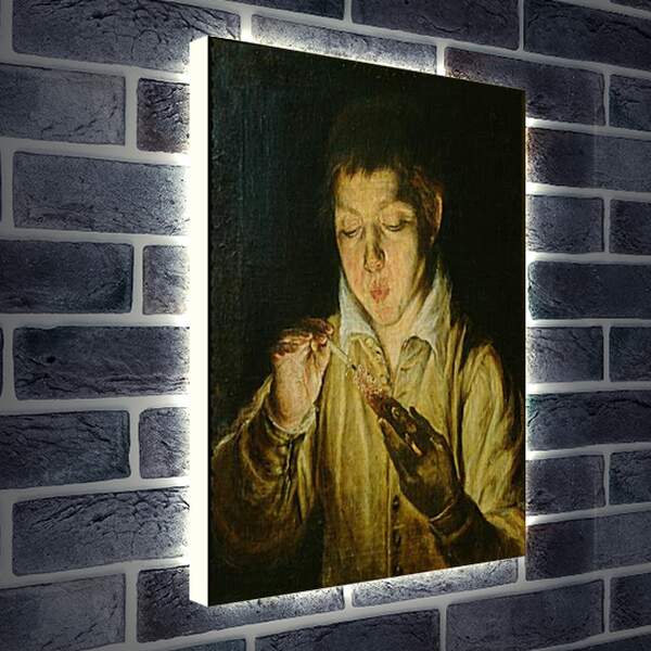 Лайтбокс световая панель - A Boy Blowing on an Ember to Light a Candle. Эль Греко