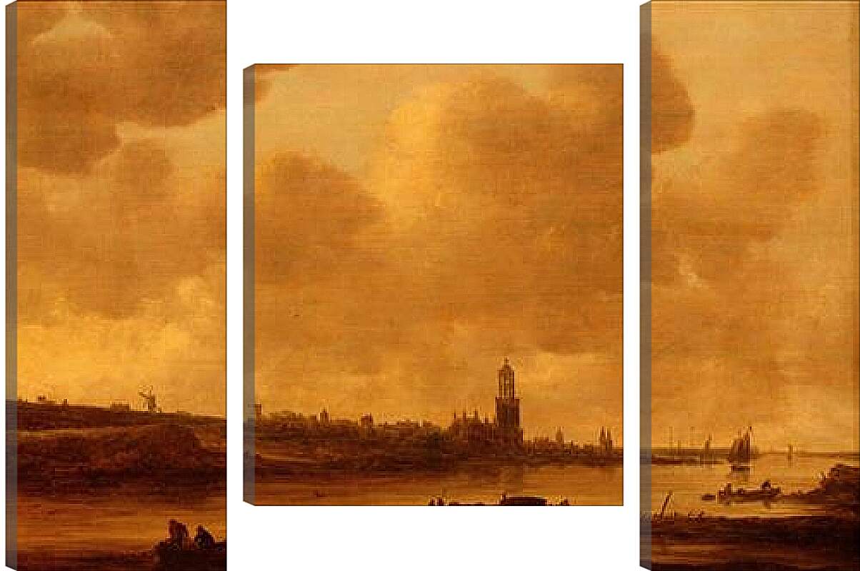 Модульная картина - Vue de Rhenen sur le Rhin avec l еglise Sainte-Cunera. Ян ван Гойен