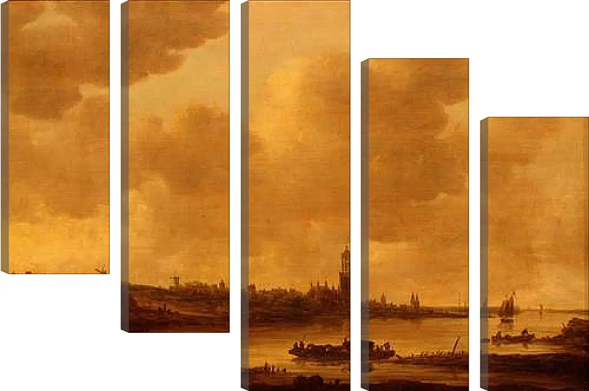 Модульная картина - Vue de Rhenen sur le Rhin avec l еglise Sainte-Cunera. Ян ван Гойен