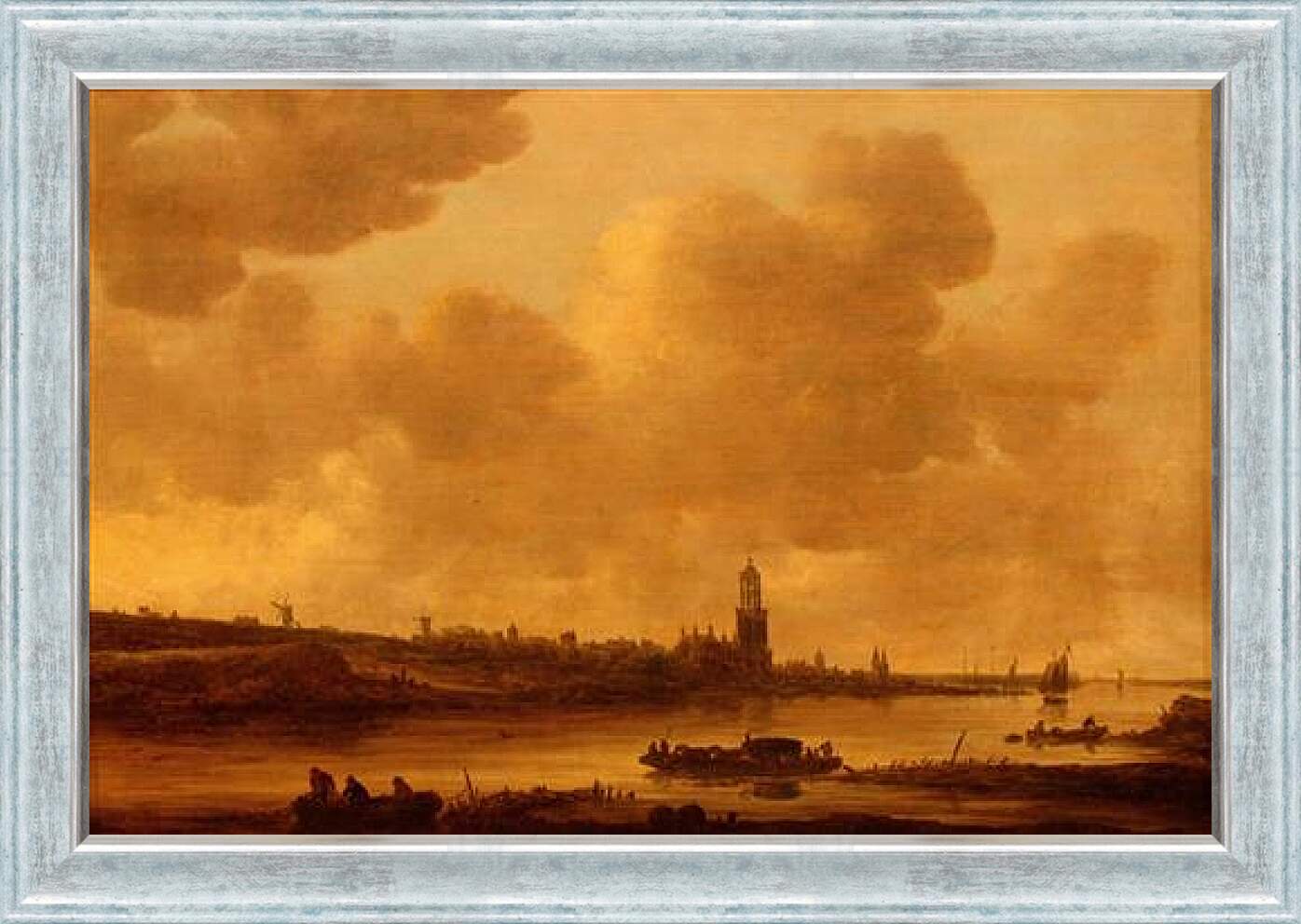 Картина в раме - Vue de Rhenen sur le Rhin avec l еglise Sainte-Cunera. Ян ван Гойен