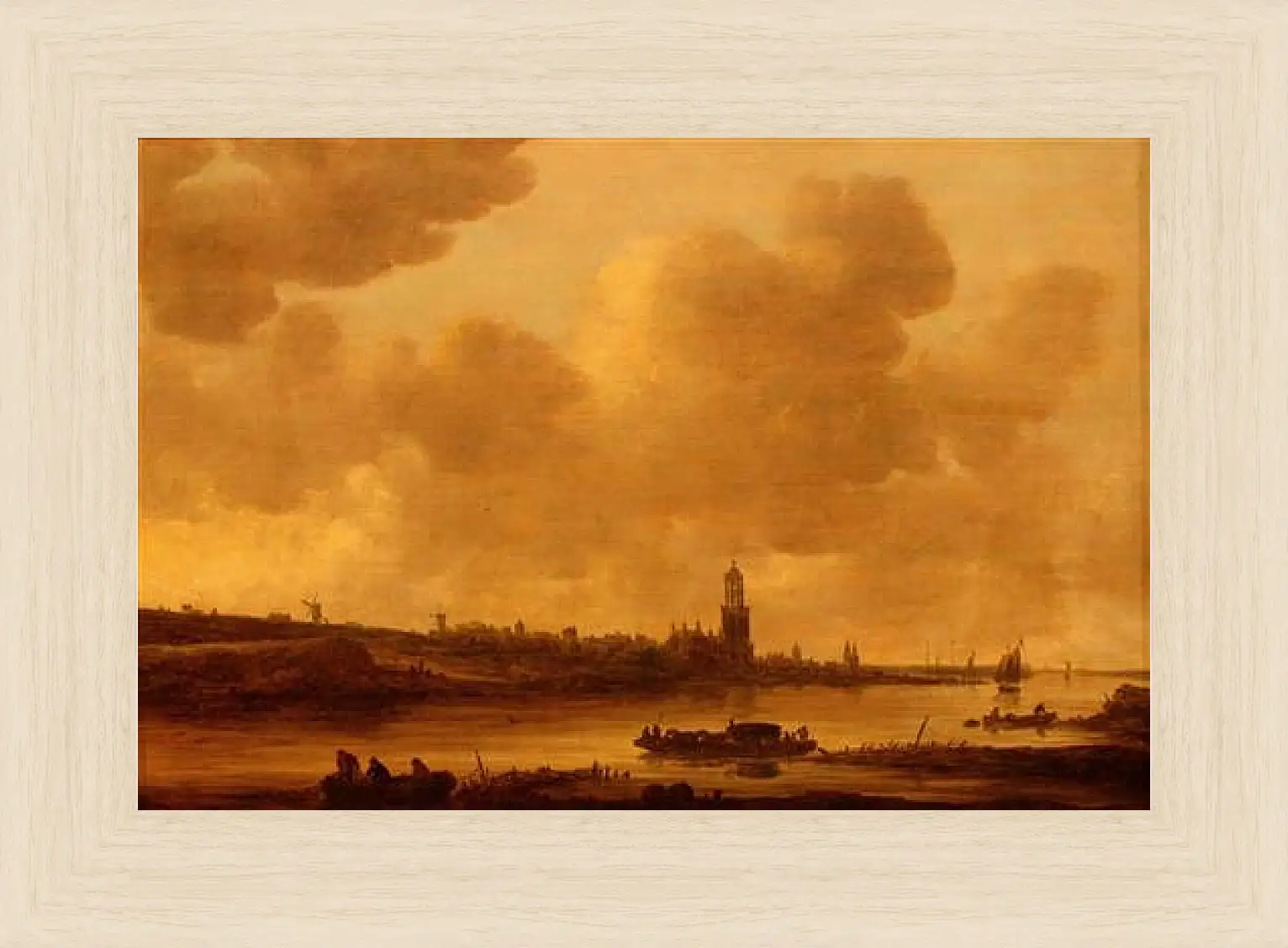 Картина в раме - Vue de Rhenen sur le Rhin avec l еglise Sainte-Cunera. Ян ван Гойен