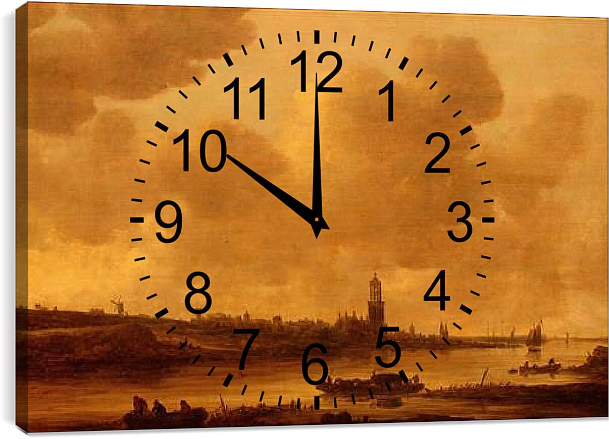 Часы картина - Vue de Rhenen sur le Rhin avec l еglise Sainte-Cunera. Ян ван Гойен