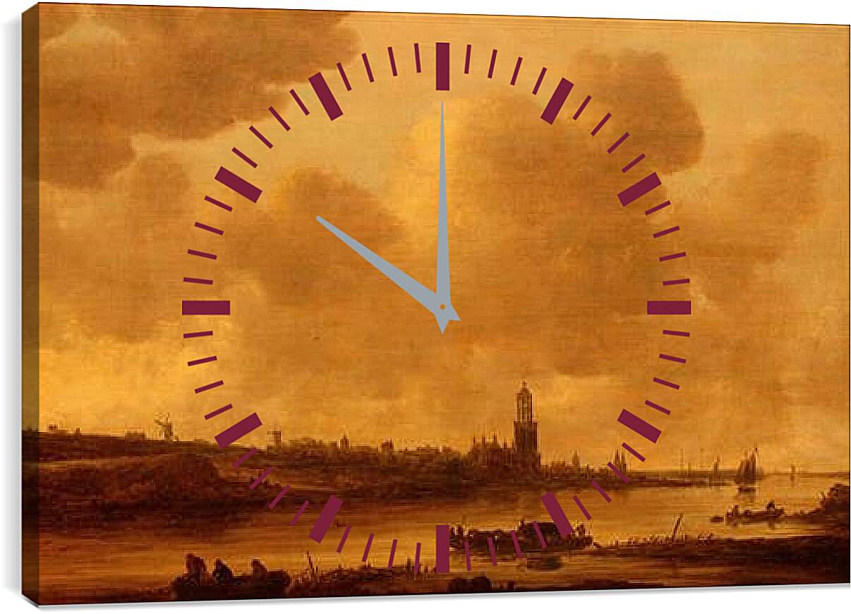 Часы картина - Vue de Rhenen sur le Rhin avec l еglise Sainte-Cunera. Ян ван Гойен