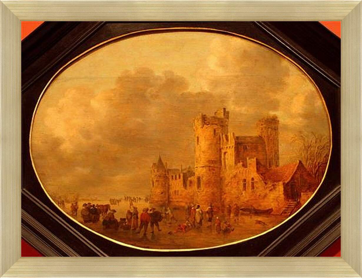 Картина в раме - Patineurs devant un chаteau mеdiеval. Ян ван Гойен