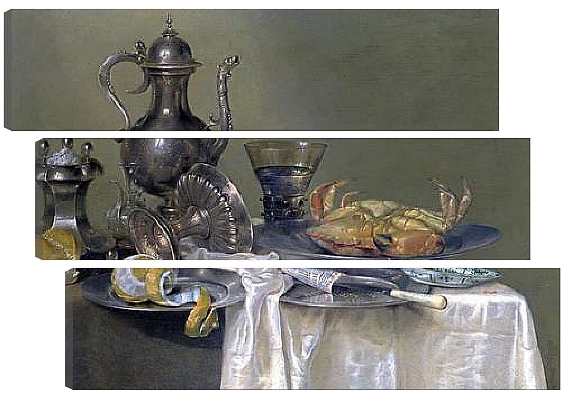 Модульная картина - Натюрморт с оловянным и серебрянным сосудами и крабом. Виллем Клас Хеда