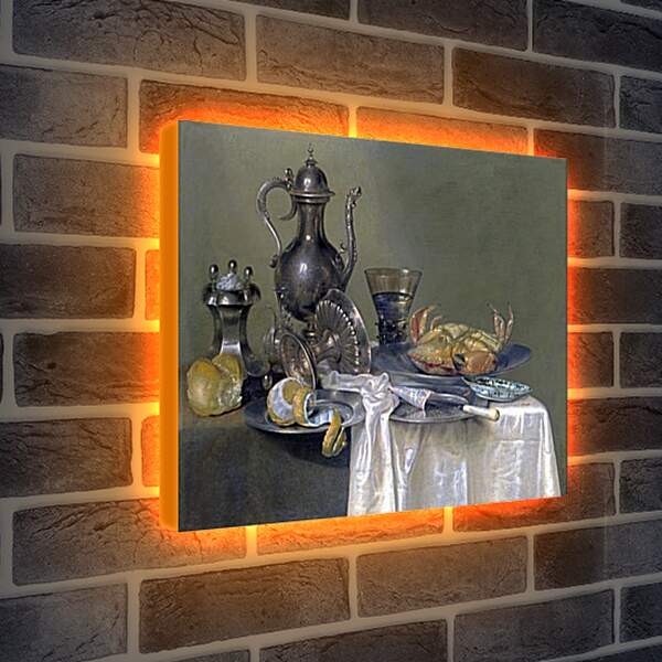Лайтбокс световая панель - Натюрморт с оловянным и серебрянным сосудами и крабом. Виллем Клас Хеда