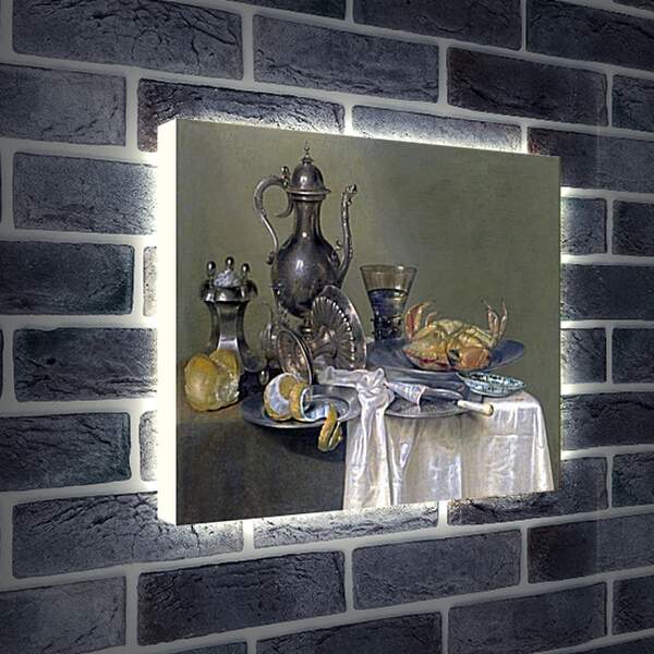 Лайтбокс световая панель - Натюрморт с оловянным и серебрянным сосудами и крабом. Виллем Клас Хеда