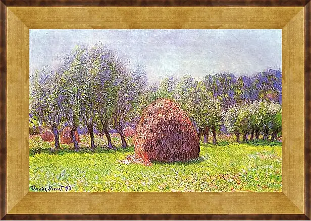 Картина в раме - Heap of Hay in the Field. Клод Моне