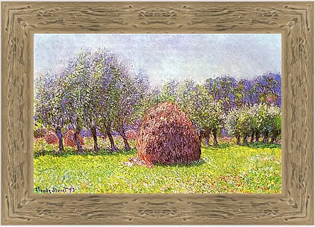 Картина в раме - Heap of Hay in the Field. Клод Моне