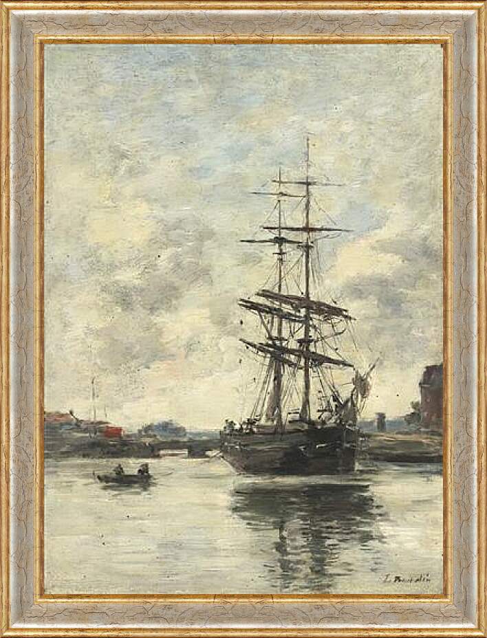 Картина в раме - the boat on the river Current. Эжен Буден