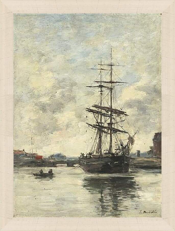 Картина в раме - the boat on the river Current. Эжен Буден