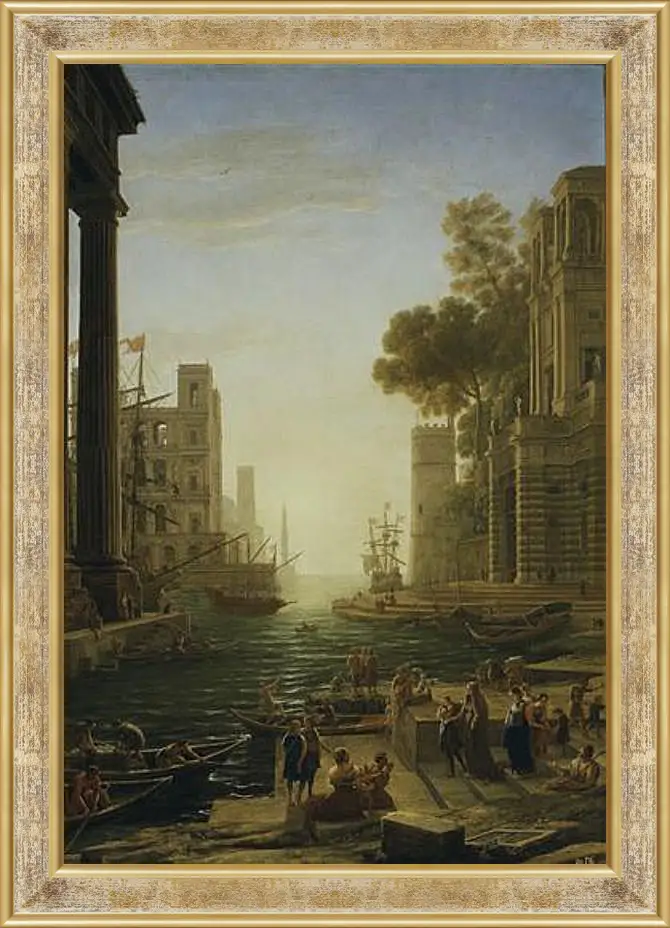 Картина в раме - Landscape with the Embarkment of Saint Paula Romana in Ostia 1639-1640. Лоррен Клод