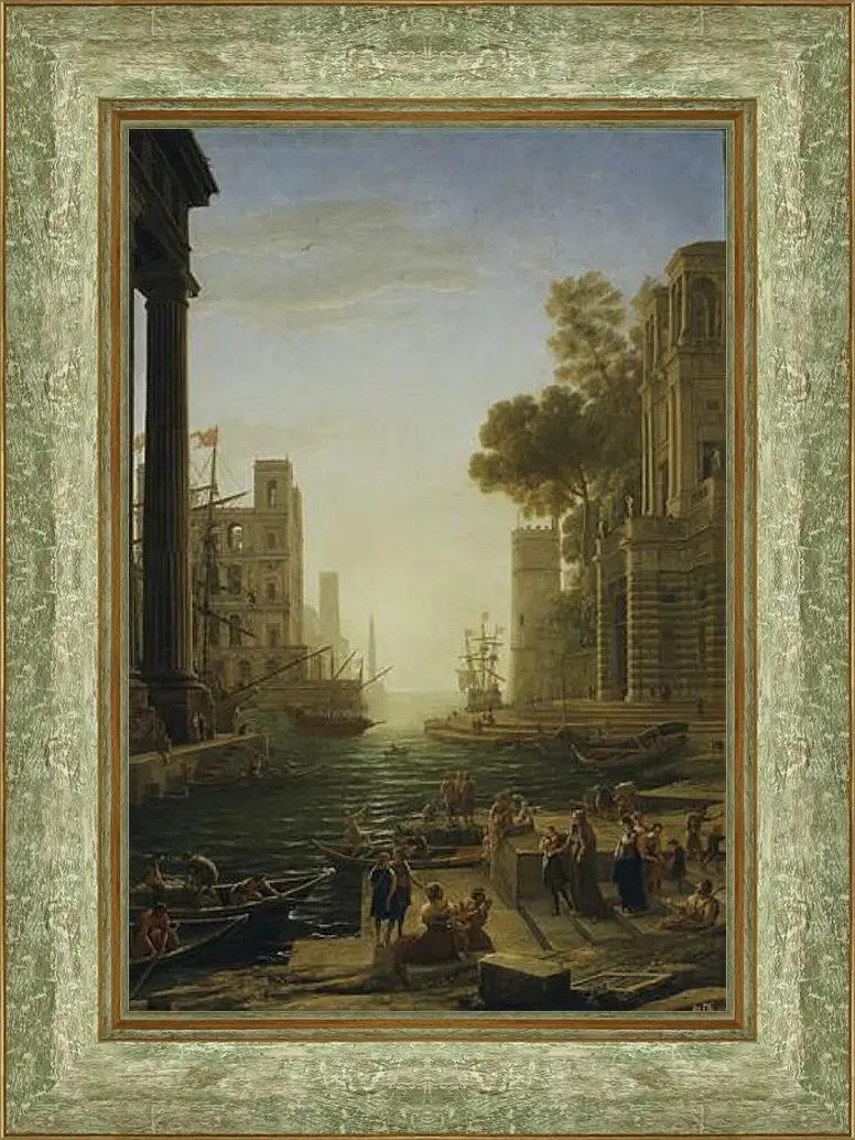 Картина в раме - Landscape with the Embarkment of Saint Paula Romana in Ostia 1639-1640. Лоррен Клод