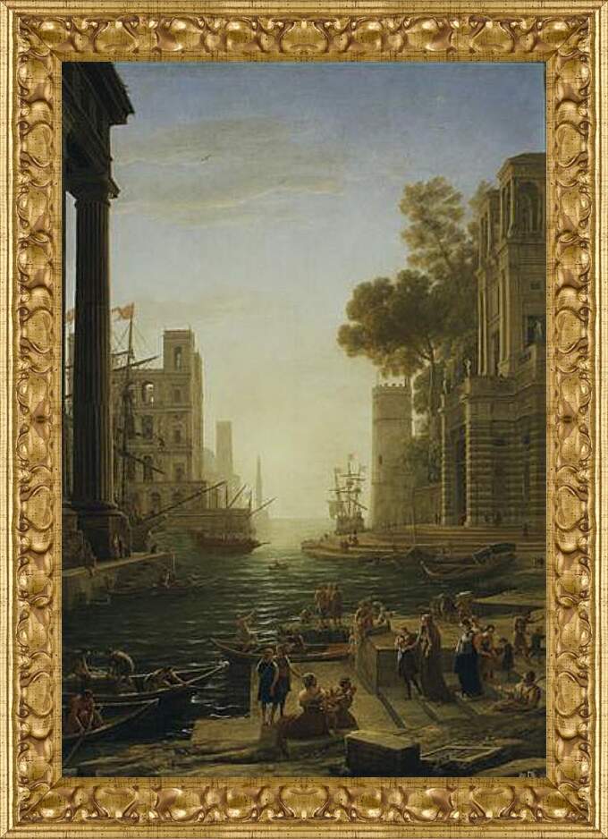 Картина в раме - Landscape with the Embarkment of Saint Paula Romana in Ostia 1639-1640. Лоррен Клод