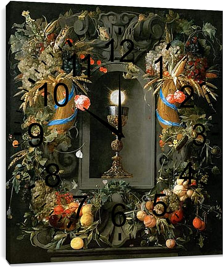 Часы картина - Потир и гостия с гирляндами. Ян Хем Давидс Де