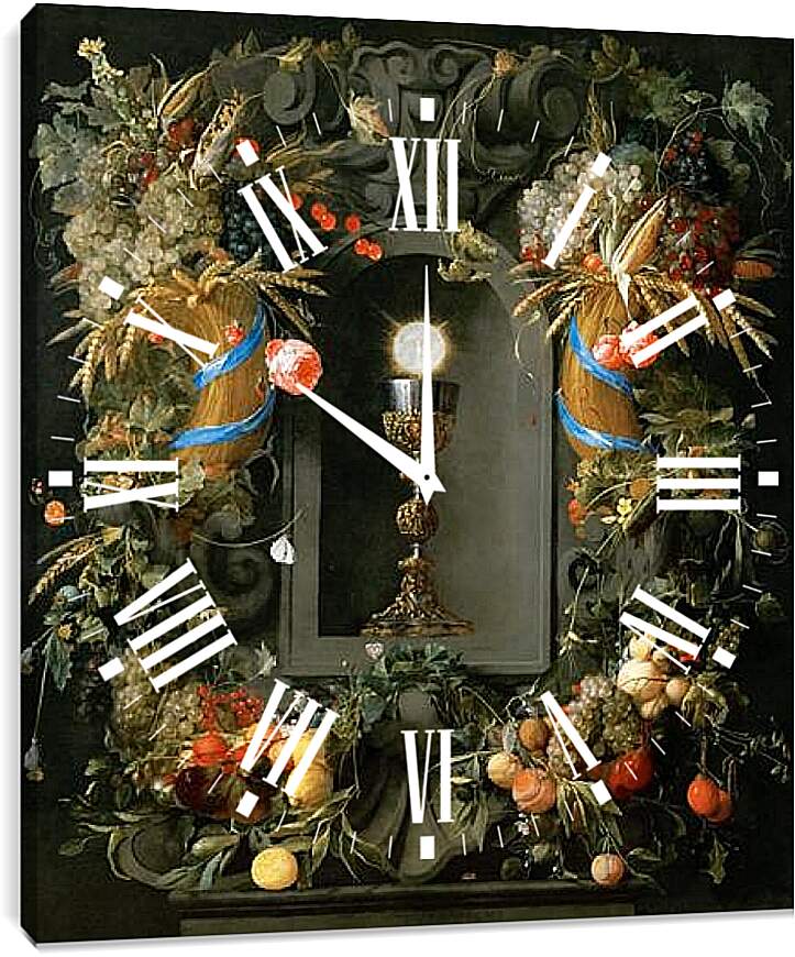 Часы картина - Потир и гостия с гирляндами. Ян Хем Давидс Де
