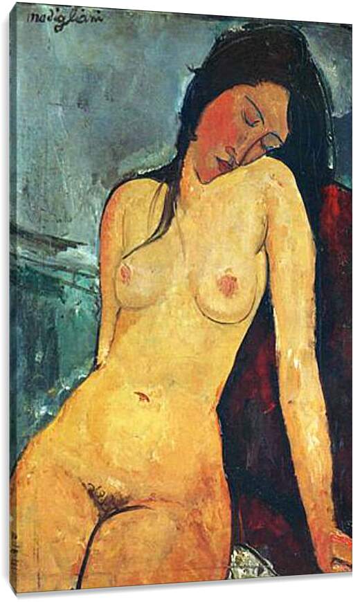Постер и плакат - Seated female nude. Сидящая обнаженная женщина 1. Амедео Модильяни