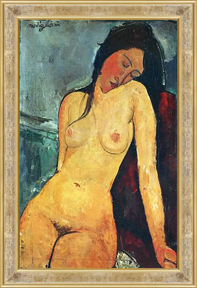 Картина в раме - Seated female nude. Сидящая обнаженная женщина 1. Амедео Модильяни