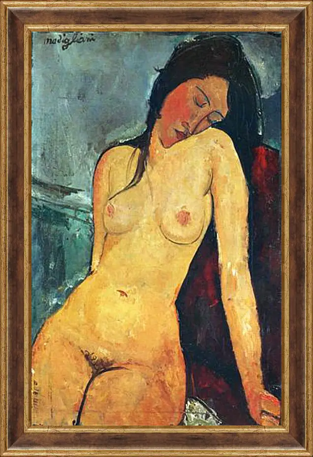 Картина в раме - Seated female nude. Сидящая обнаженная женщина 1. Амедео Модильяни