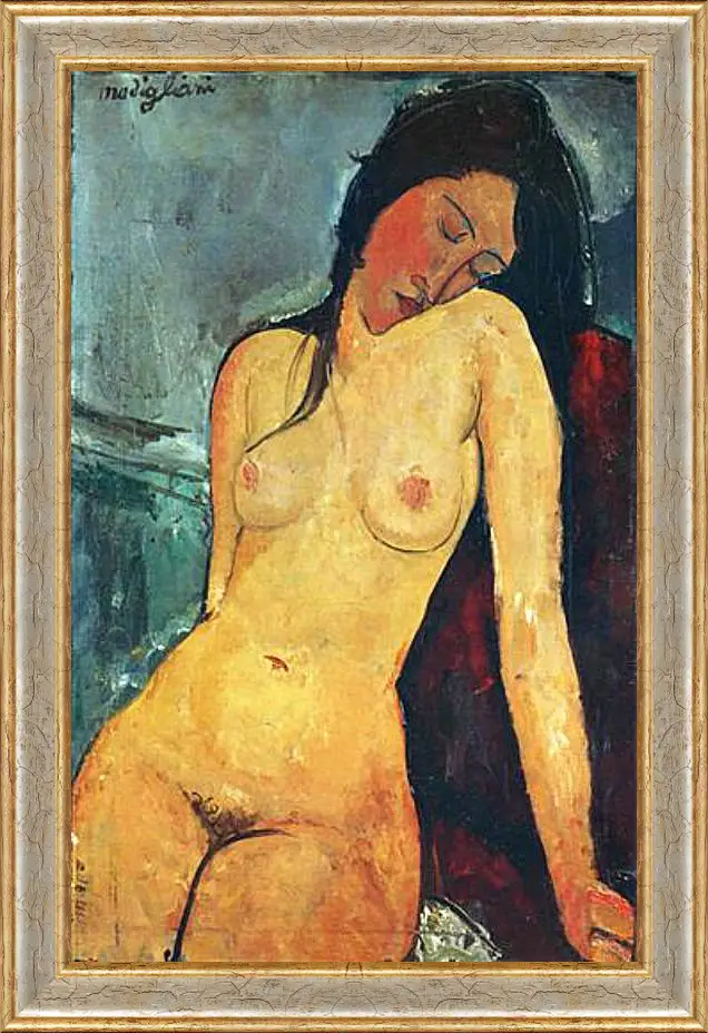 Картина в раме - Seated female nude. Сидящая обнаженная женщина 1. Амедео Модильяни