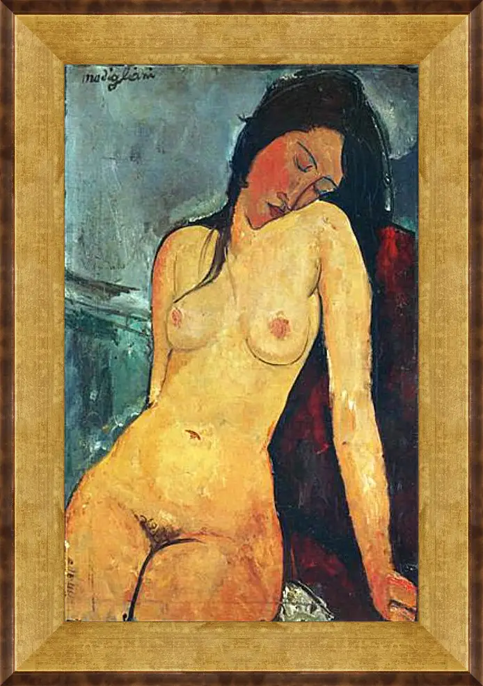 Картина в раме - Seated female nude. Сидящая обнаженная женщина 1. Амедео Модильяни