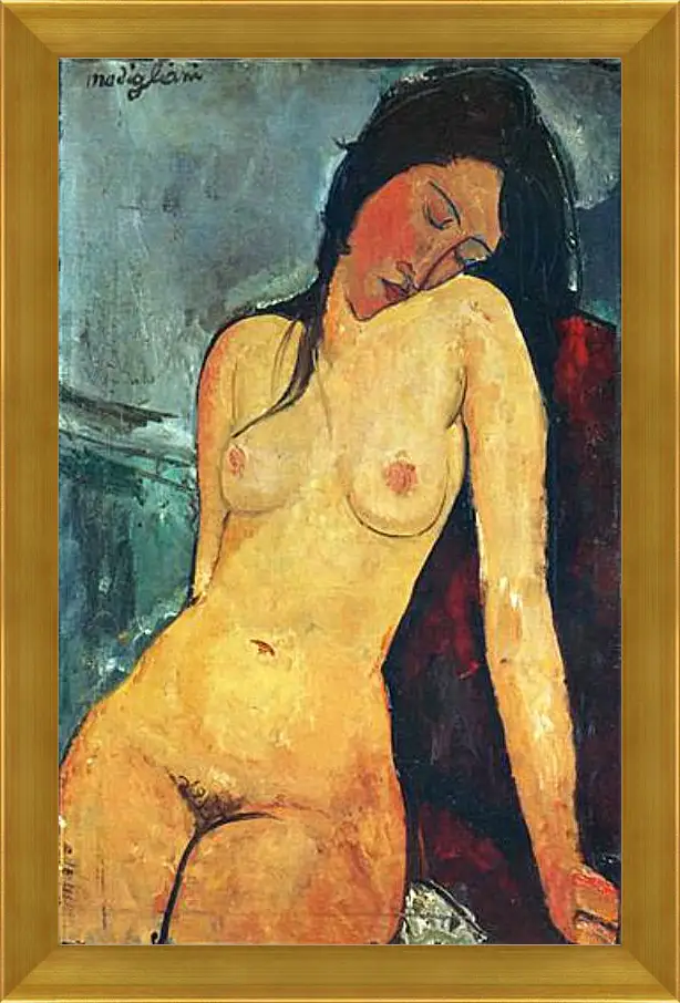 Картина в раме - Seated female nude. Сидящая обнаженная женщина 1. Амедео Модильяни