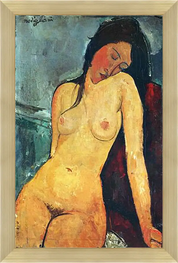 Картина в раме - Seated female nude. Сидящая обнаженная женщина 1. Амедео Модильяни