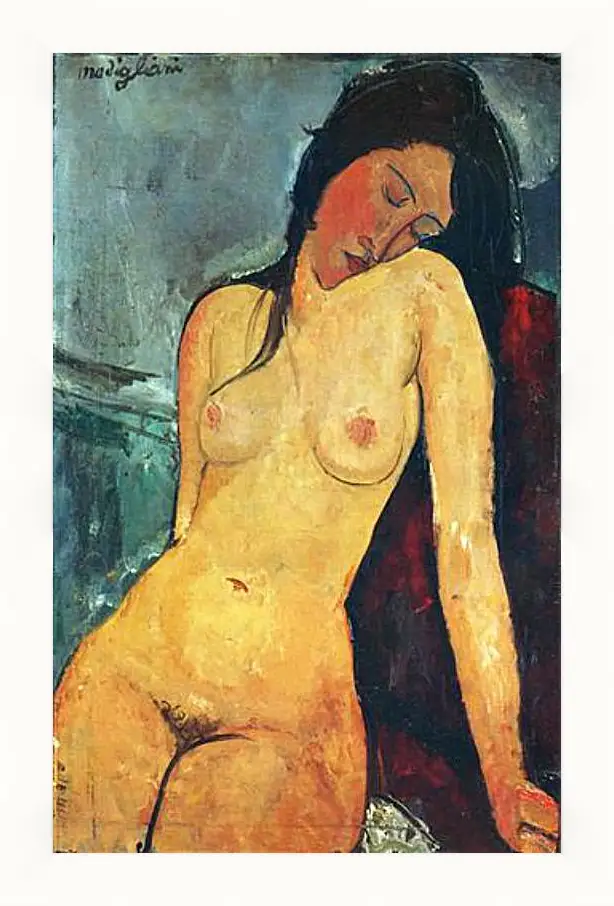 Картина в раме - Seated female nude. Сидящая обнаженная женщина 1. Амедео Модильяни