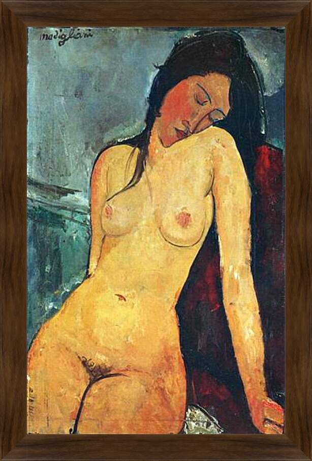 Картина в раме - Seated female nude. Сидящая обнаженная женщина 1. Амедео Модильяни