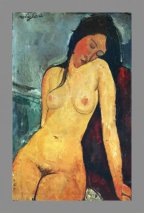 Картина в раме - Seated female nude. Сидящая обнаженная женщина 1. Амедео Модильяни