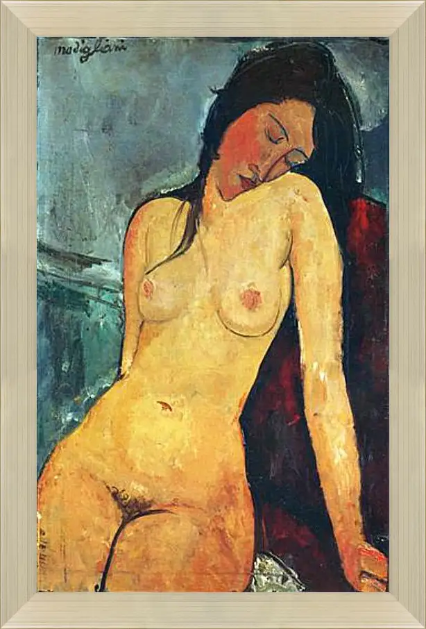 Картина в раме - Seated female nude. Сидящая обнаженная женщина 1. Амедео Модильяни