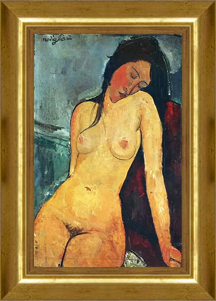 Картина в раме - Seated female nude. Сидящая обнаженная женщина 1. Амедео Модильяни