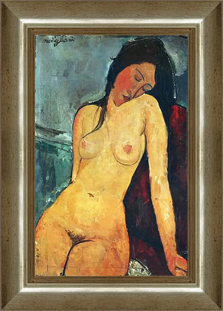 Картина в раме - Seated female nude. Сидящая обнаженная женщина 1. Амедео Модильяни