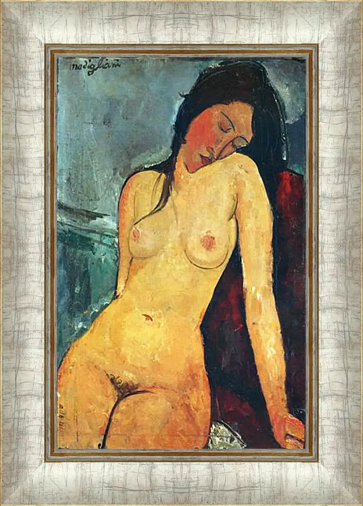 Картина в раме - Seated female nude. Сидящая обнаженная женщина 1. Амедео Модильяни