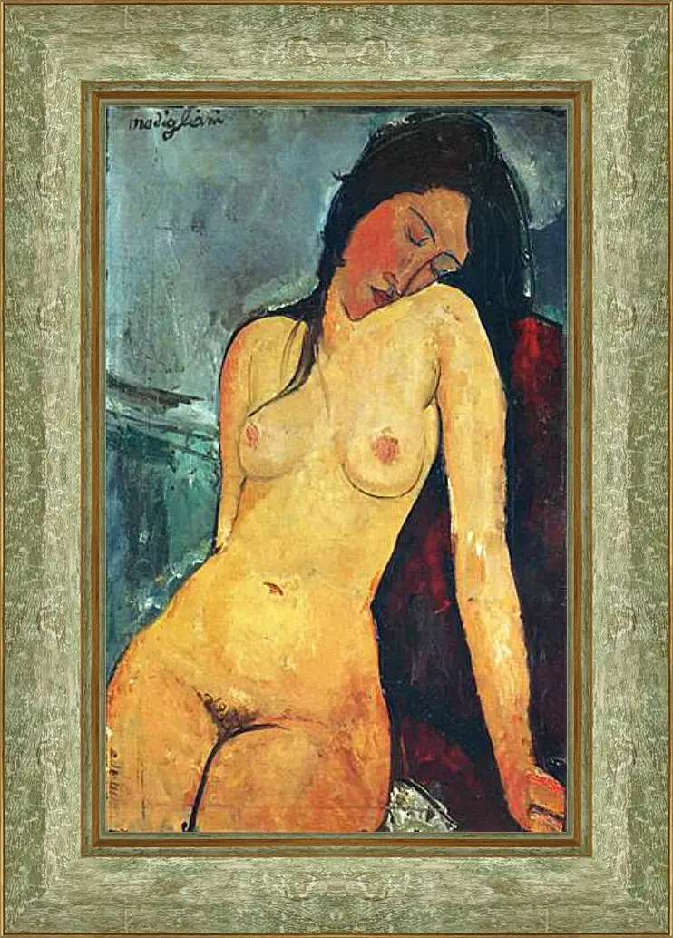 Картина в раме - Seated female nude. Сидящая обнаженная женщина 1. Амедео Модильяни