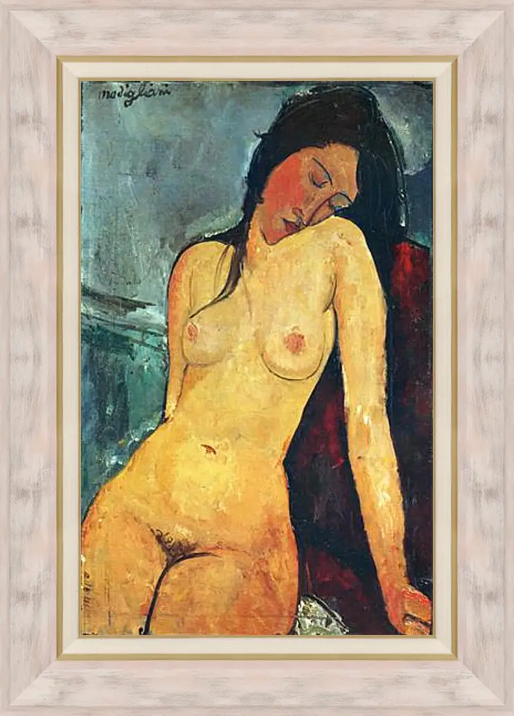 Картина в раме - Seated female nude. Сидящая обнаженная женщина 1. Амедео Модильяни