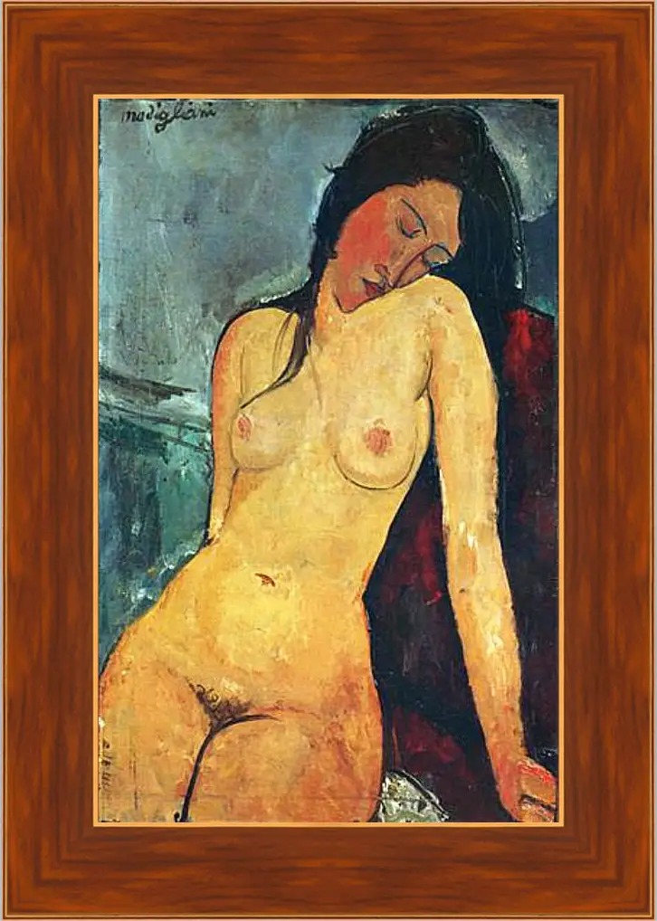 Картина в раме - Seated female nude. Сидящая обнаженная женщина 1. Амедео Модильяни