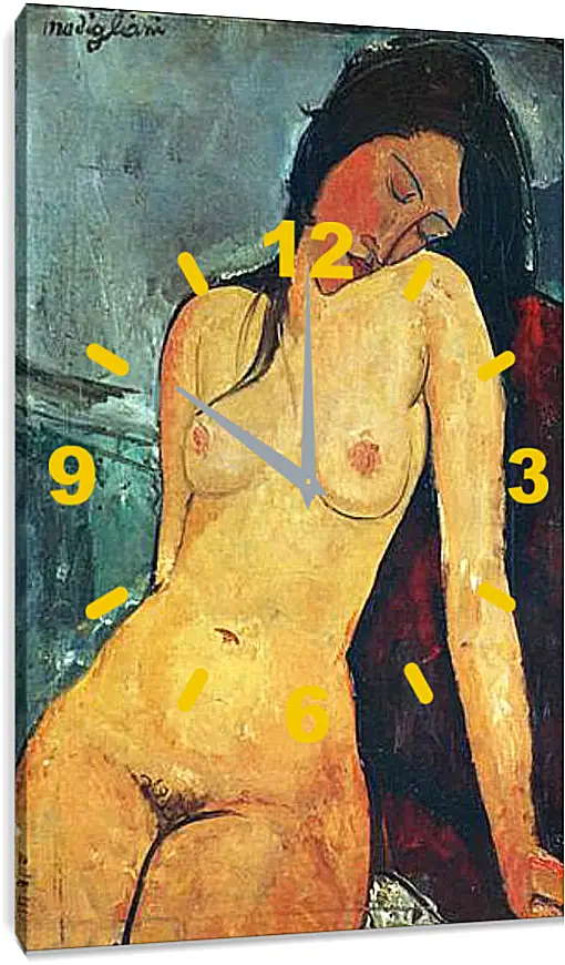 Часы картина - Seated female nude. Сидящая обнаженная женщина 1. Амедео Модильяни
