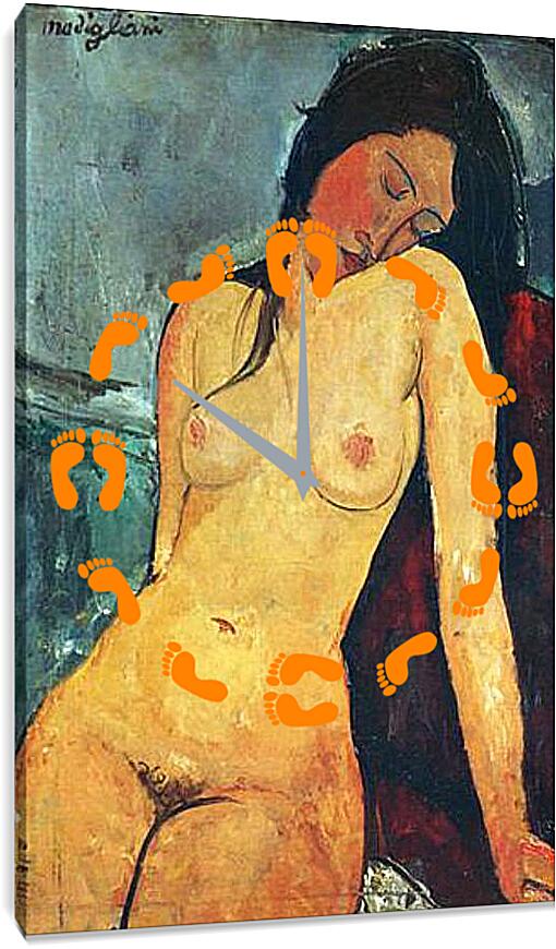 Часы картина - Seated female nude. Сидящая обнаженная женщина 1. Амедео Модильяни