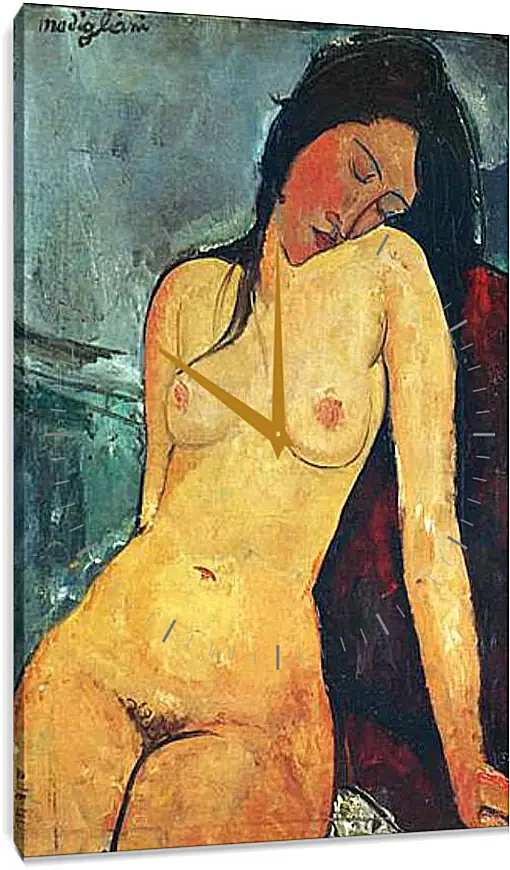 Часы картина - Seated female nude. Сидящая обнаженная женщина 1. Амедео Модильяни