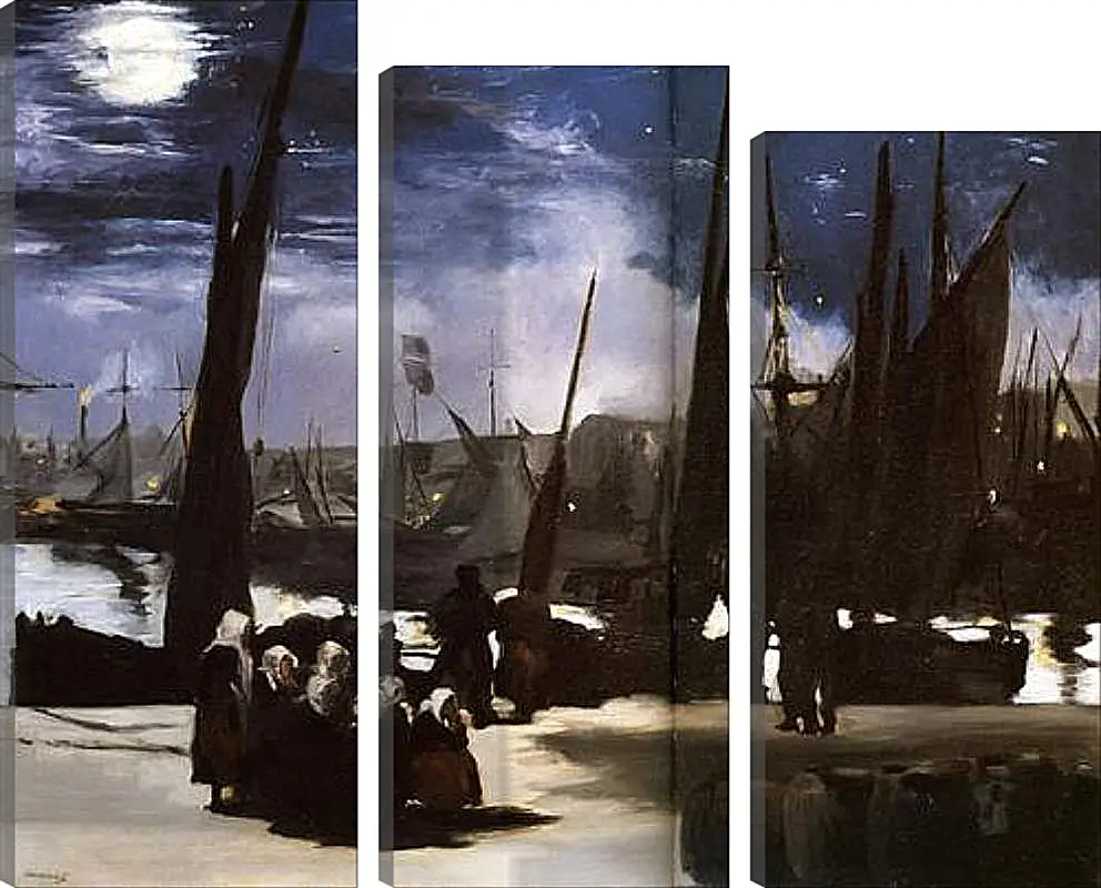 Модульная картина - Clair de Lune sur le port de Boulogne,Moonlight on the wearing of Boulogne, Huile sur toile. Эдуард Мане