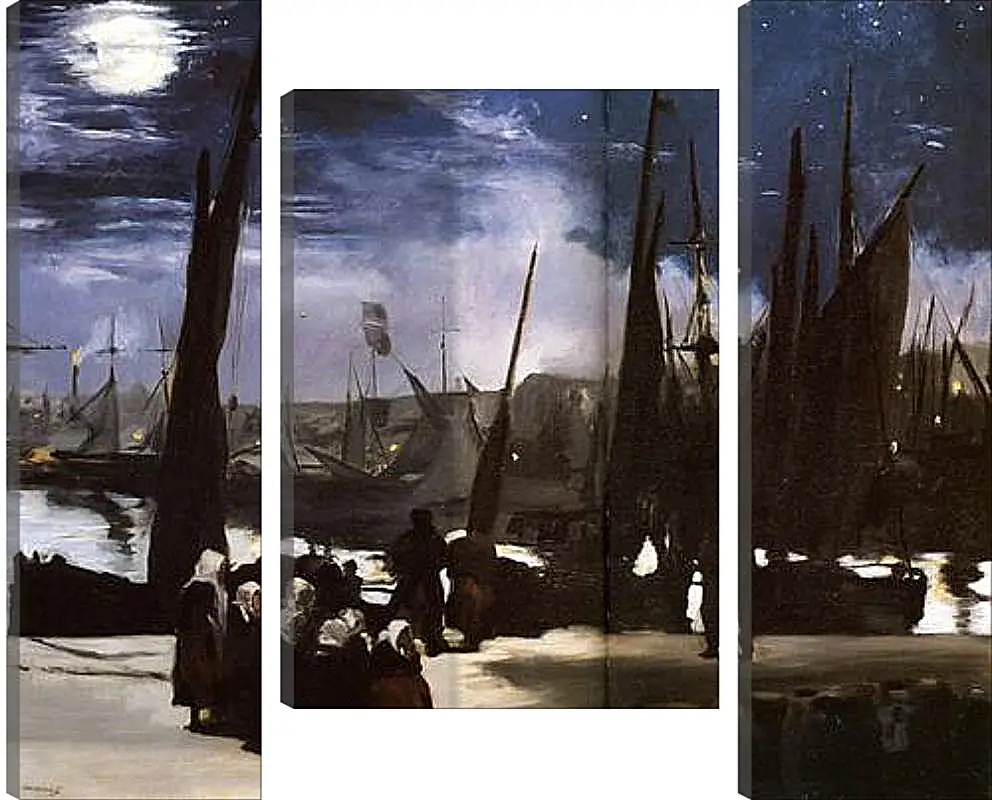 Модульная картина - Clair de Lune sur le port de Boulogne,Moonlight on the wearing of Boulogne, Huile sur toile. Эдуард Мане