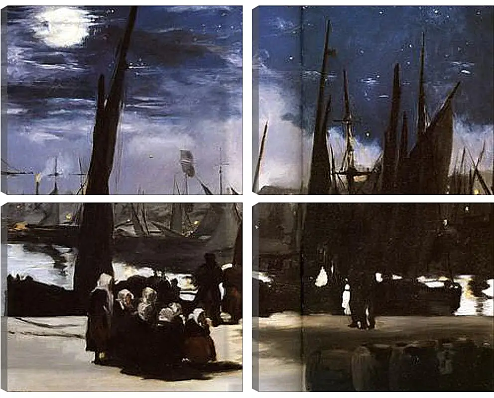 Модульная картина - Clair de Lune sur le port de Boulogne,Moonlight on the wearing of Boulogne, Huile sur toile. Эдуард Мане